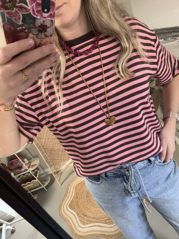 Streep t-shirt/shortsleeve - Roze/Bruin