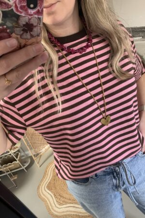 Streep t-shirt/shortsleeve - Roze/Bruin