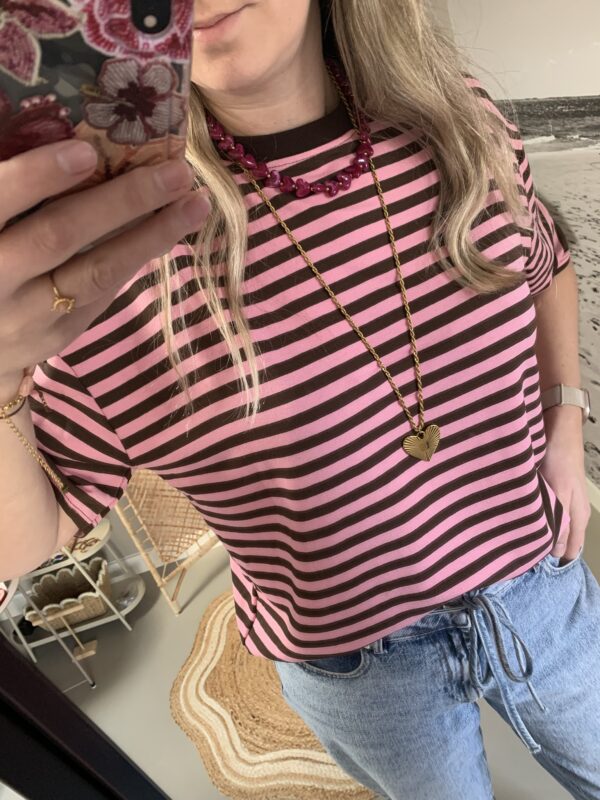 Streep t-shirt/shortsleeve - Roze/Bruin