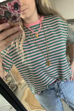 Streep t-shirt/shortsleeve - Groen/Roze