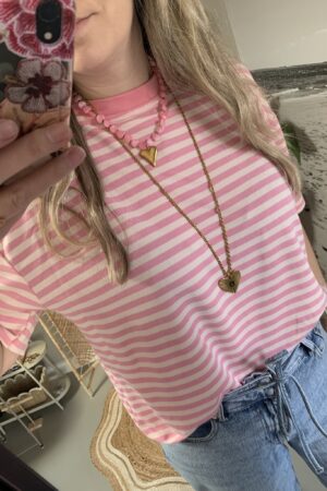 Streep t-shirt/shortsleeve - Roze/Lichtroze