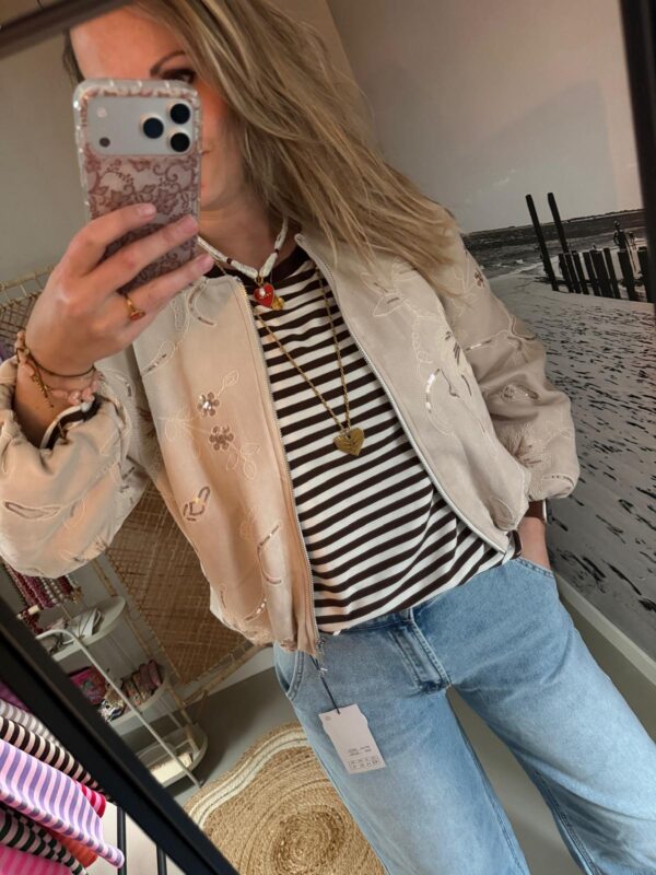 Streep Longsleeve - Bruin/Wit/Beige