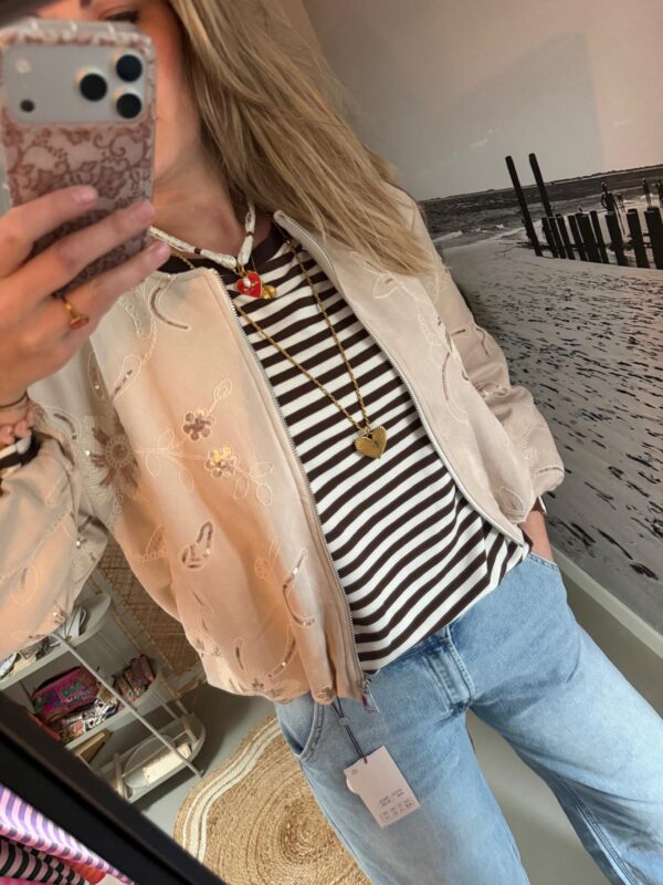 Streep Longsleeve - Bruin/Wit/Beige