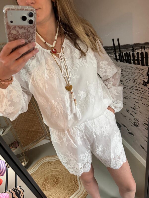 Broderie set - Blouse & short - Wit