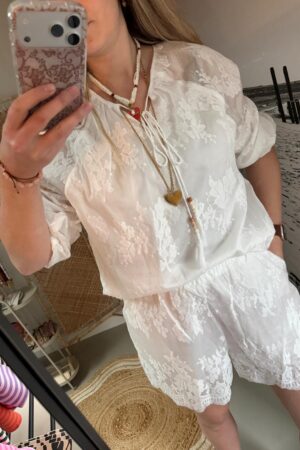 Broderie set - Blouse & short - Wit