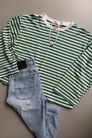 Streep Longsleeve - Groen/Wit