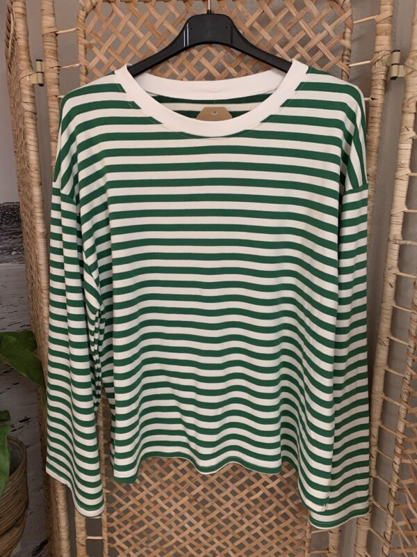 Streep Longsleeve - Groen/Wit