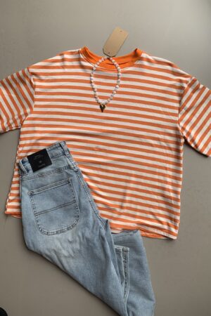Streep t-shirt/shortsleeve - Oranje/Wit