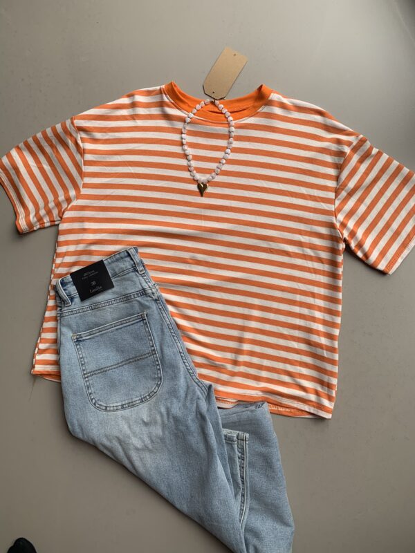 Streep t-shirt/shortsleeve - Oranje/Wit