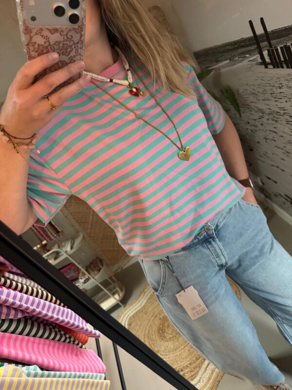 Streep t-shirt/shortsleeve - Mint/Roze
