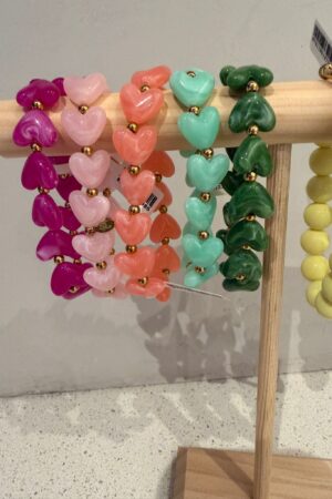 Hartjes armband - Fuchsia - Lichtroze - Koraal - Blauw - Groen