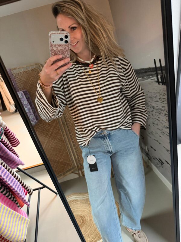 Streep Longsleeve - Bruin/Wit/Beige