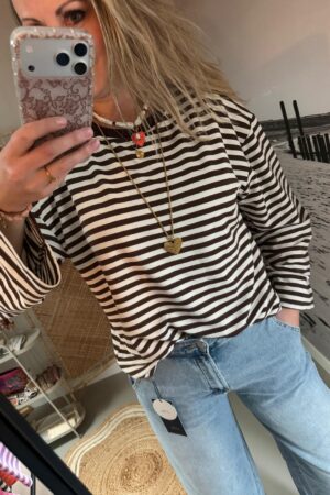 Streep Longsleeve - Bruin/Wit/Beige