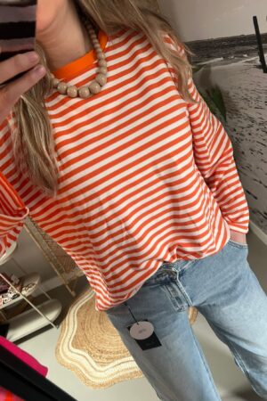 Streep Longsleeve - Oranje/Wit