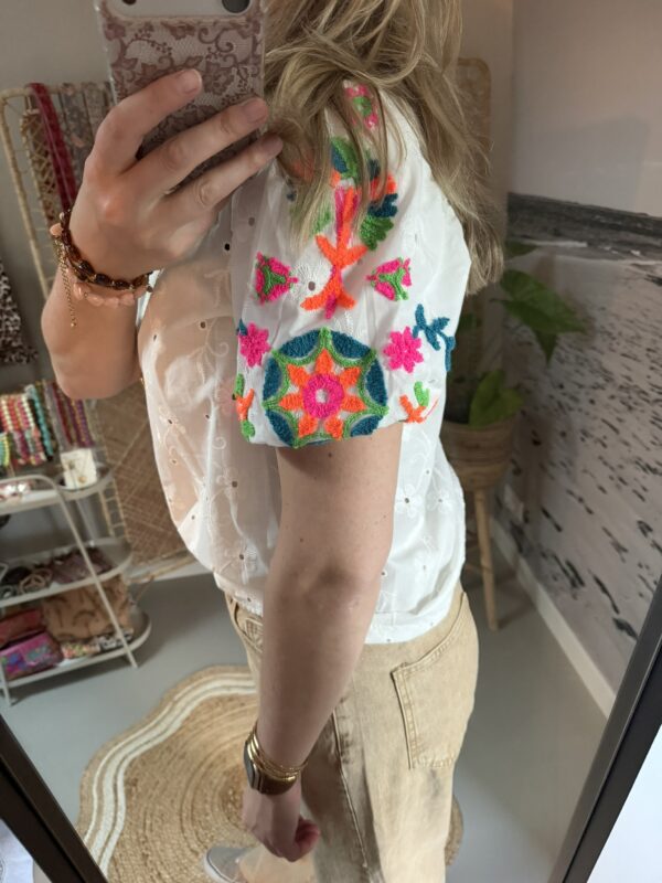 Blouse wit - Broderie mouwtje - Wit