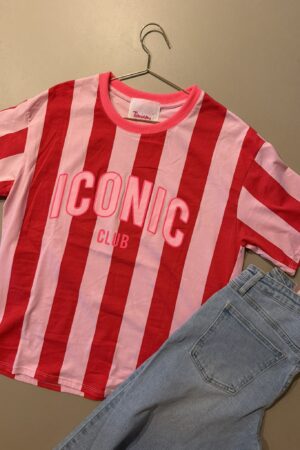T-shirt streep ICONIC - Rood/Roze Verticaal