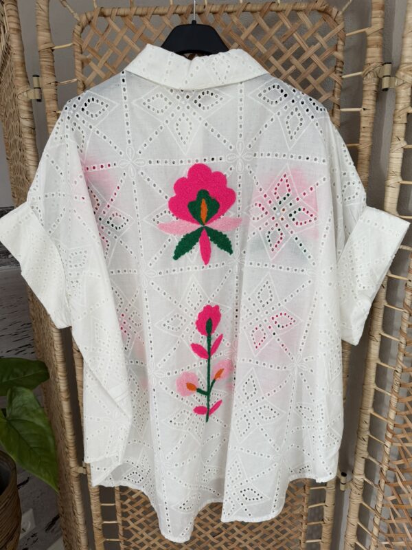 Blouse broderie Flower - Wit/Roze/Multicolour