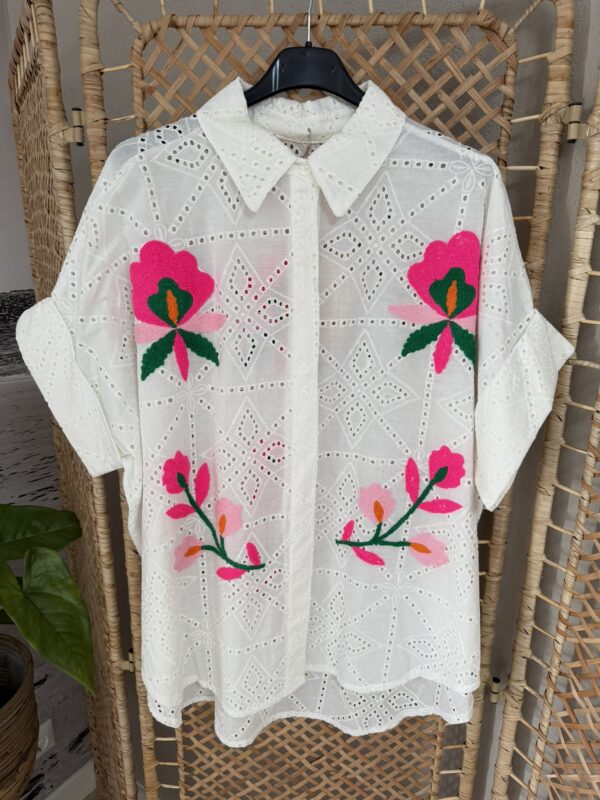 Blouse broderie Flower - Wit/Roze/Multicolour