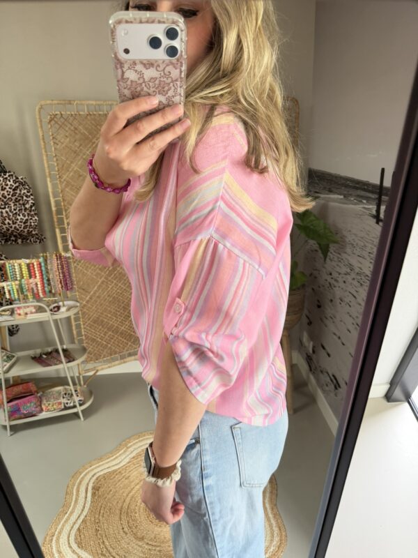 Blouse streep - Roze/Multicolour