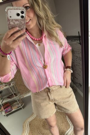Blouse streep - Roze/Multicolour