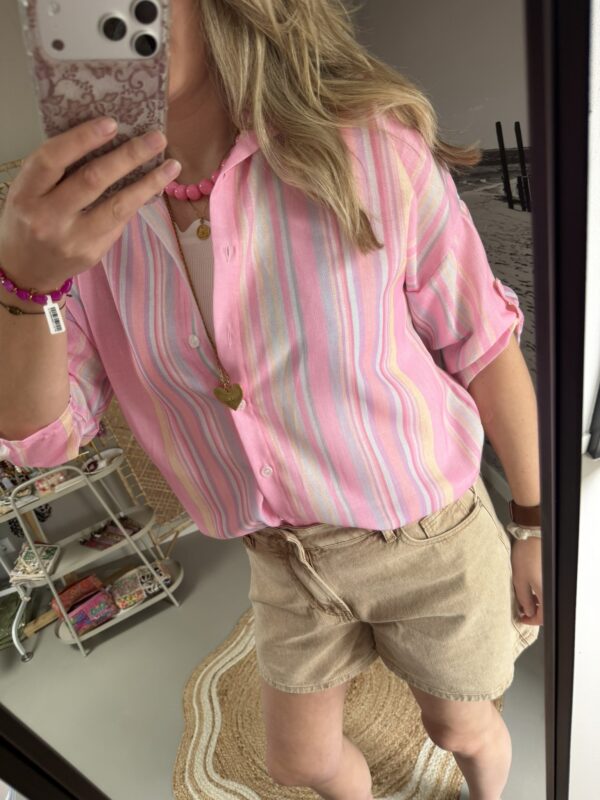 Blouse streep - Roze/Multicolour