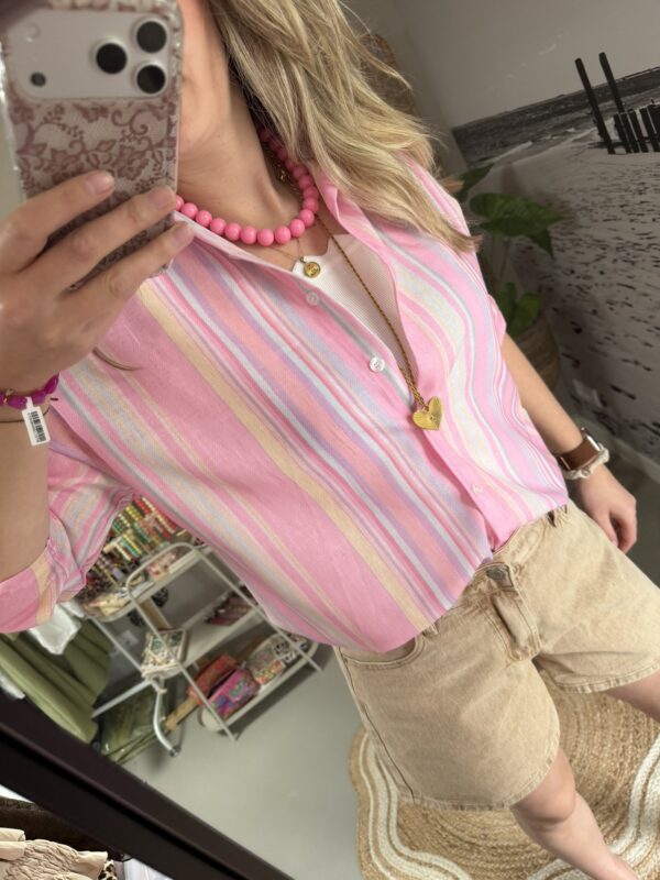 Blouse streep - Roze/Multicolour