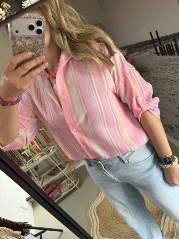Blouse streep - Roze/Multicolour