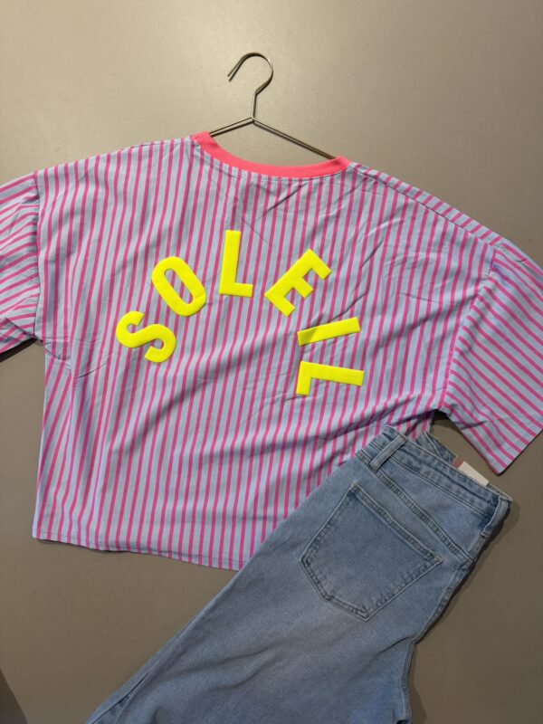 T-shirt streep 'Club Soleil' - Blauw/Paars/Geel