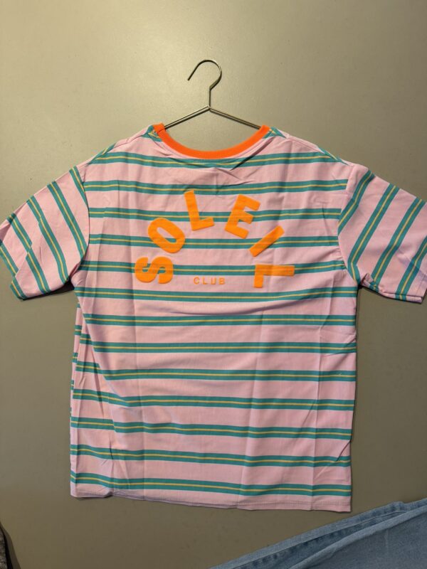 T-shirt streep 'Club Soleil' - Roze/Groen/Oranje