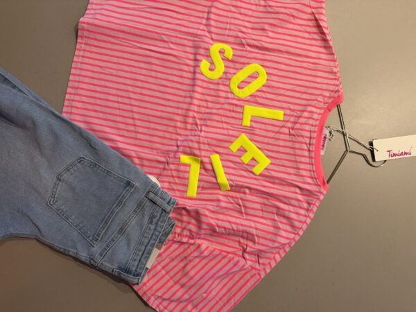 T-shirt streep 'Club Soleil' - Roze/Licht roze verticaal