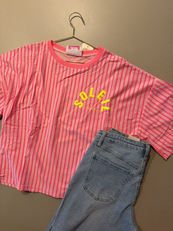 T-shirt streep 'Club Soleil' - Roze/Licht roze verticaal