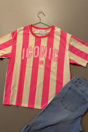 T-shirt streep ICONIC - Roze/Geel