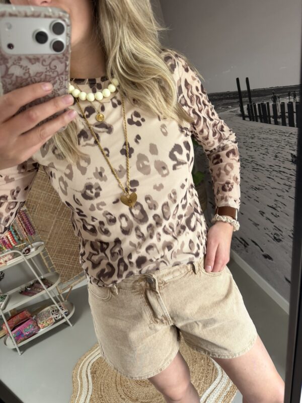 Mesh top - Beige/Bruin Panter