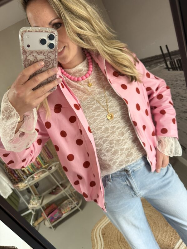 Spijkerjasje Dots - Bordeaux/Roze - Stippen