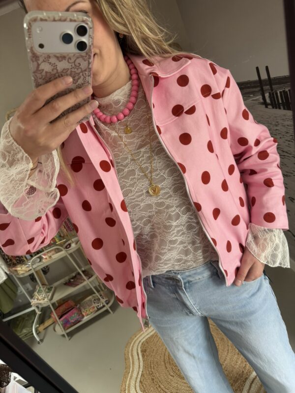 Spijkerjasje Dots - Bordeaux/Roze - Stippen