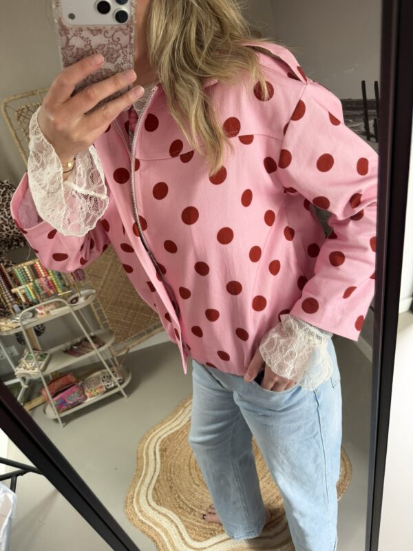 Spijkerjasje Dots - Bordeaux/Roze - Stippen