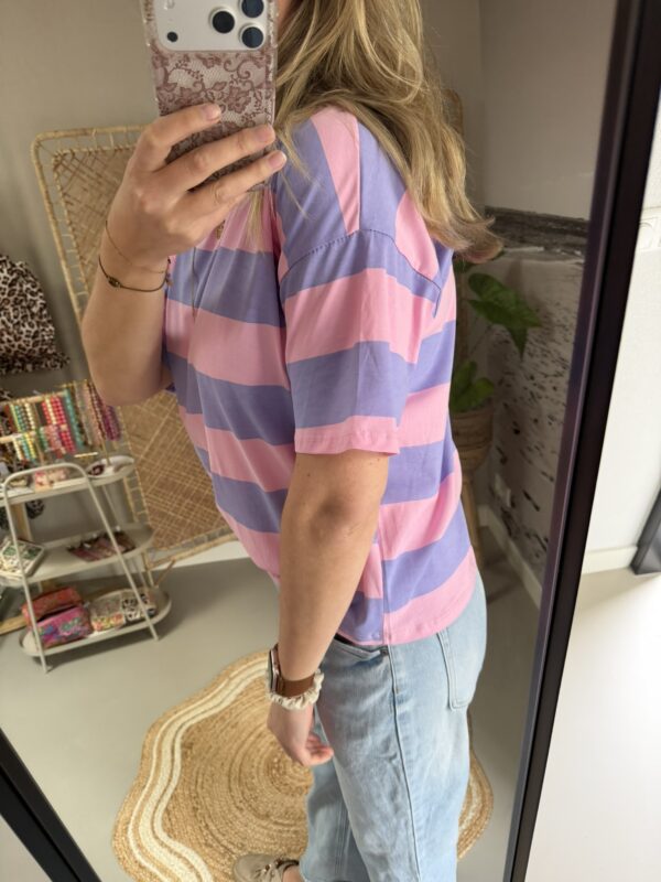 T-shirt streep 'Ciao' - Lila/Roze
