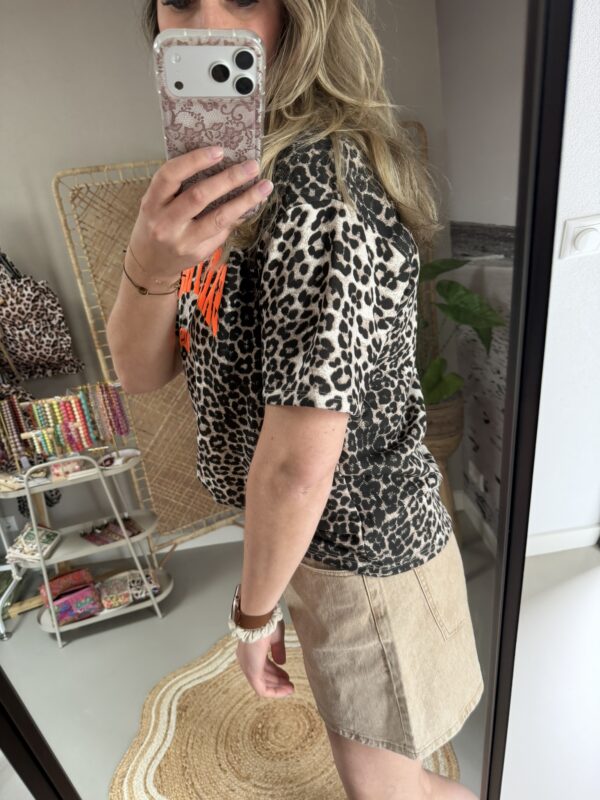 T-shirt panter 'Saint-Tropez Paris' - Oranje/Bruin