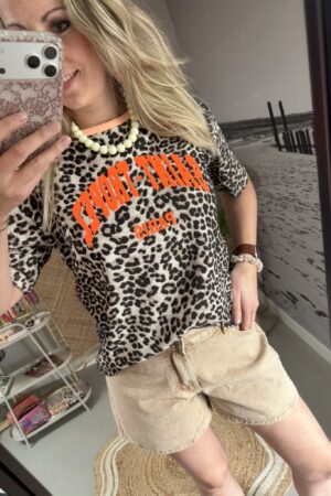 T-shirt panter 'Saint-Tropez Paris' - Oranje/Bruin