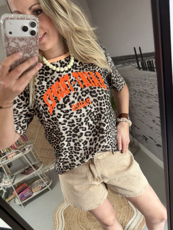 T-shirt panter 'Saint-Tropez Paris' - Oranje/Bruin