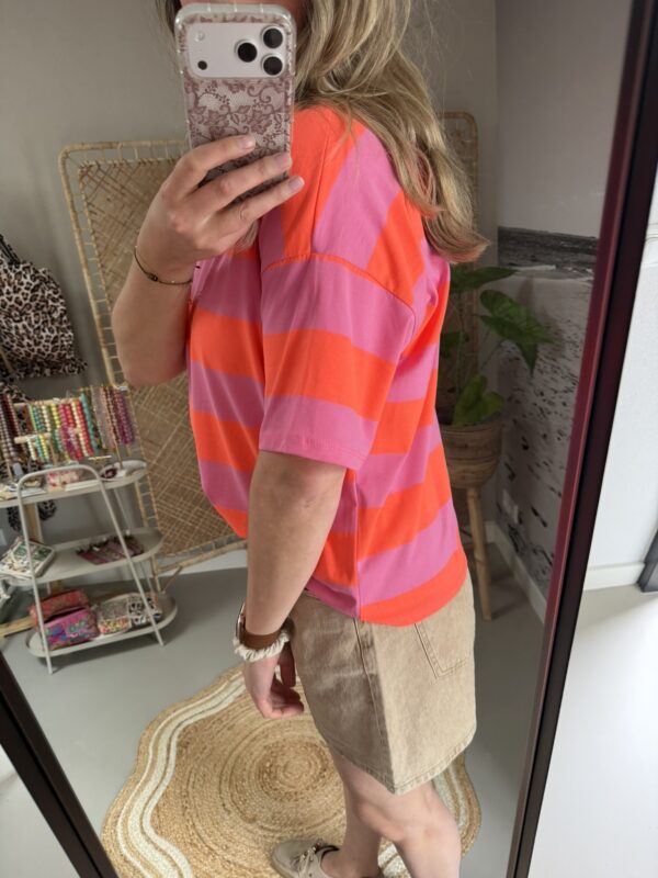 T-shirt streep 'Ciao' - Oranje/Roze