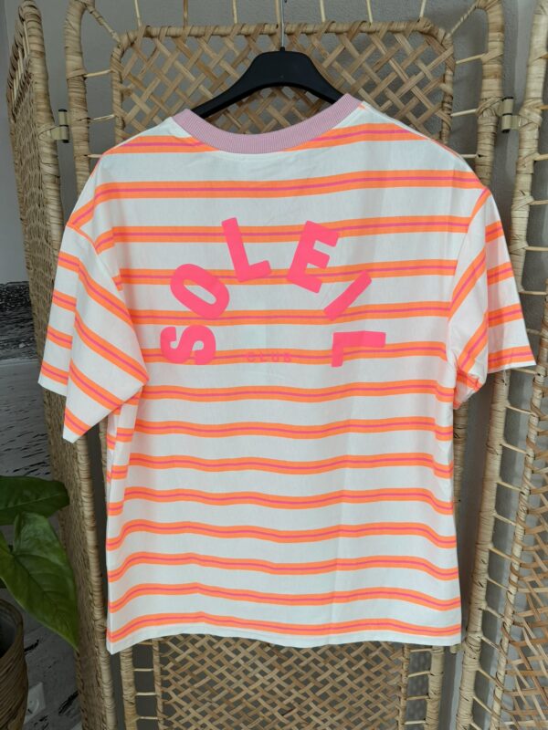 T-shirt streep 'Club Soleil' - Wit/Oranje/Roze