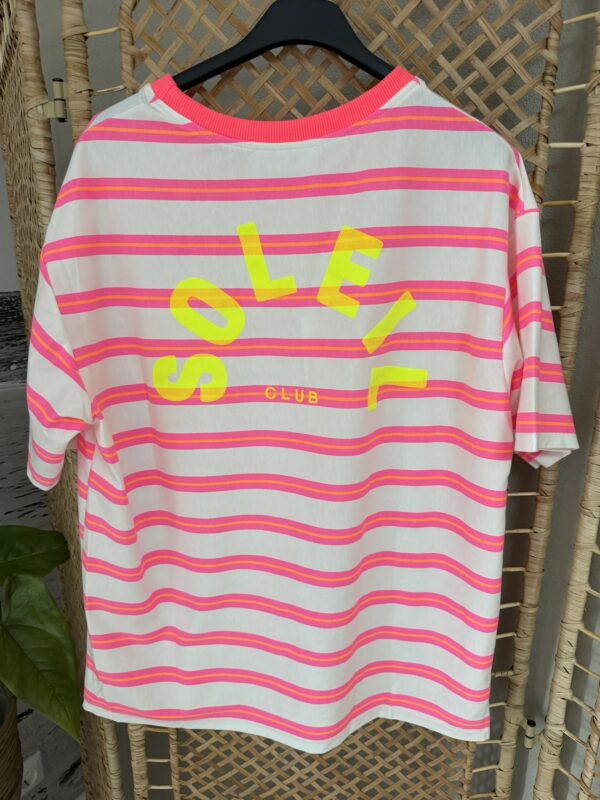 T-shirt streep 'Club Soleil' - Wit/Roze/Oranje