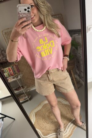T-shirt/Sweater 'La Dolce Vita' - Roze/Geel