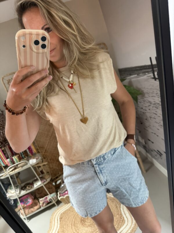 Top 'Flo' - Mouwloos - Azzurro - Beige