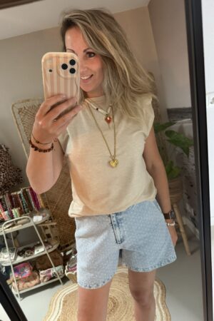 Top 'Flo' - Mouwloos - Azzurro - Beige