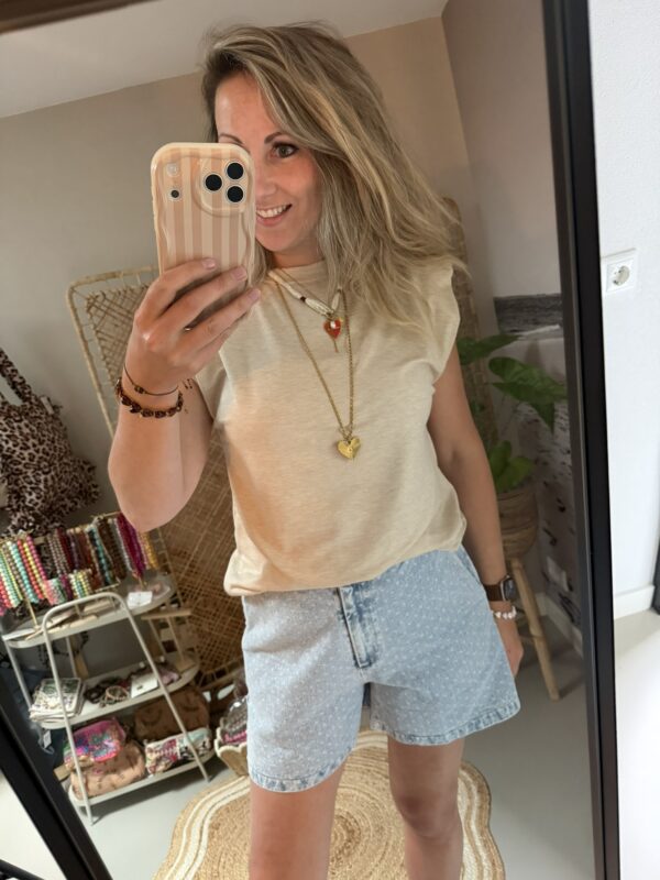 Top 'Flo' - Mouwloos - Azzurro - Beige