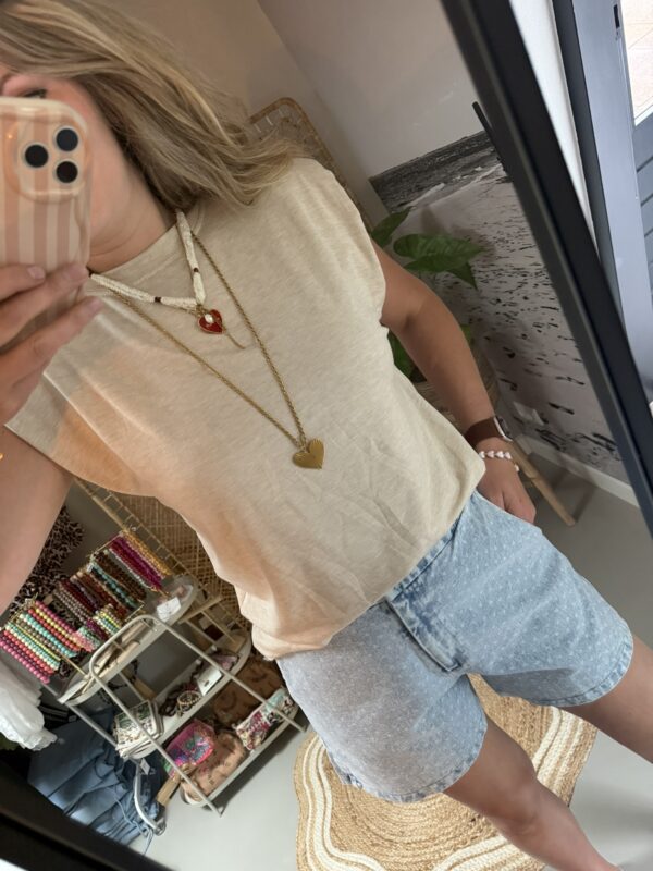 Top 'Flo' - Mouwloos - Azzurro - Beige