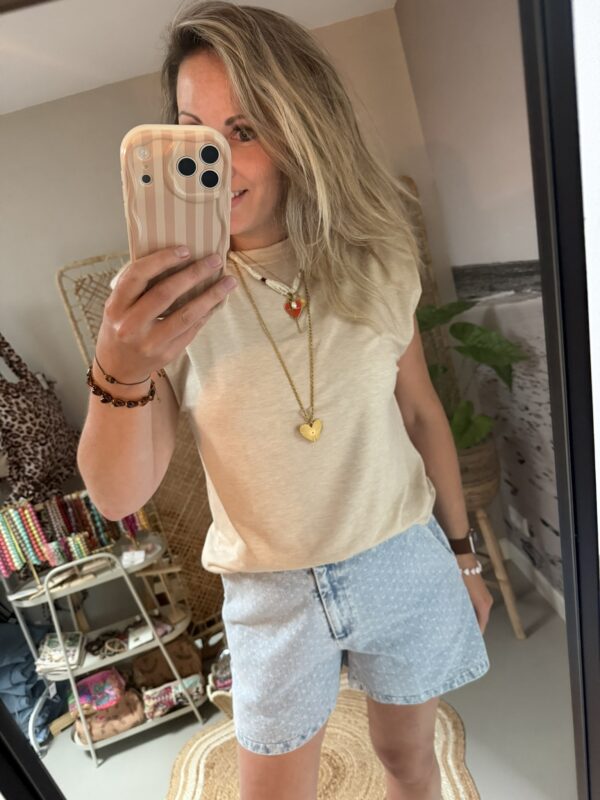 Top 'Flo' - Mouwloos - Azzurro - Beige