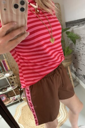 Short met hartjes bies - Azzurro - Bruin/Roze